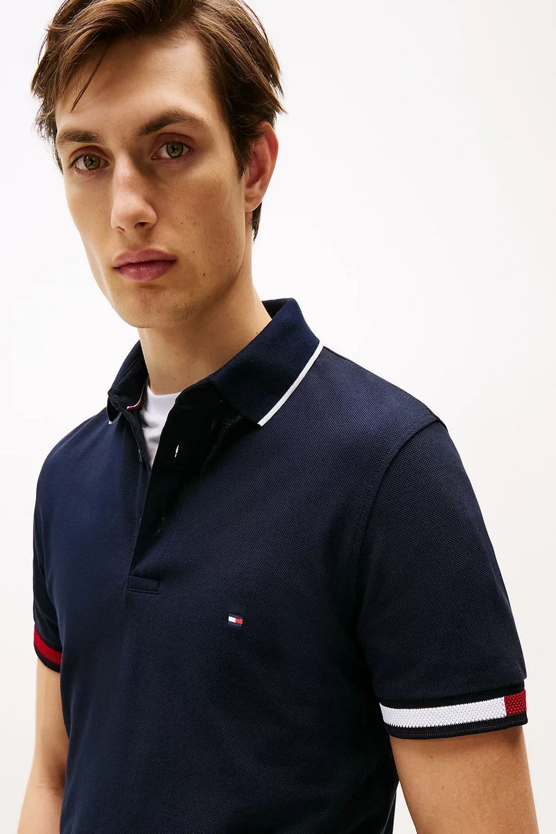 Tommy Hilfiger Erkek  Slim Fit  İmza Manşetli Polo  T-Shirt