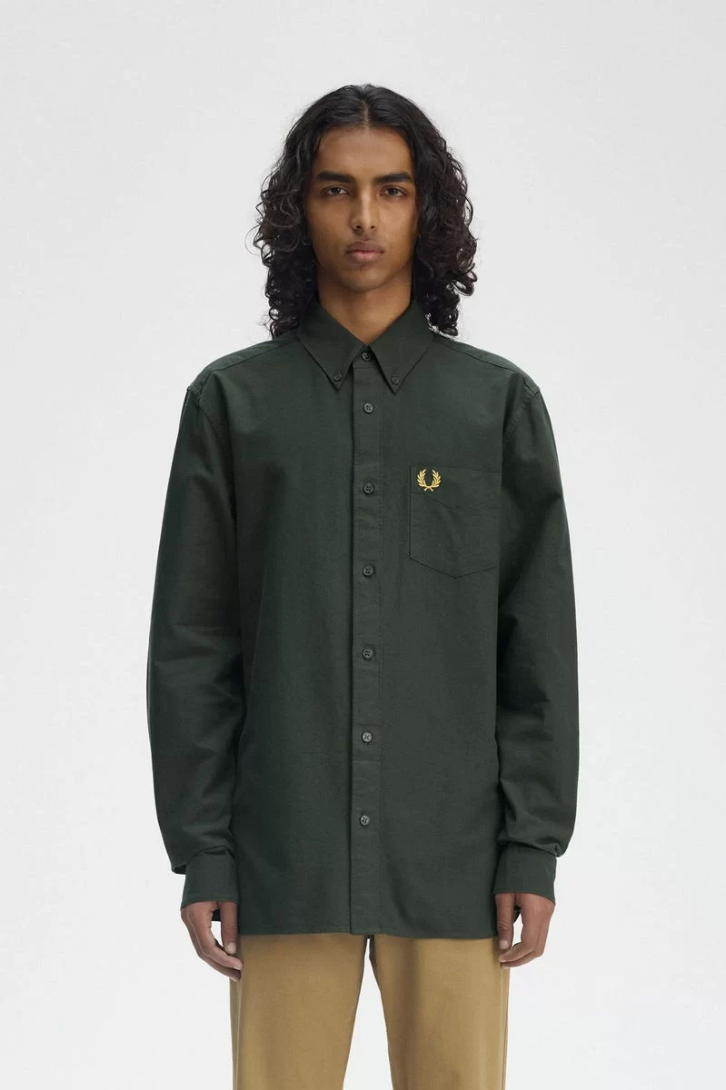 Fred Perry Erkek Yeşil Logolu Oxford Gömlek