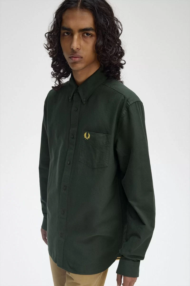 Fred Perry Erkek Yeşil Logolu Oxford Gömlek