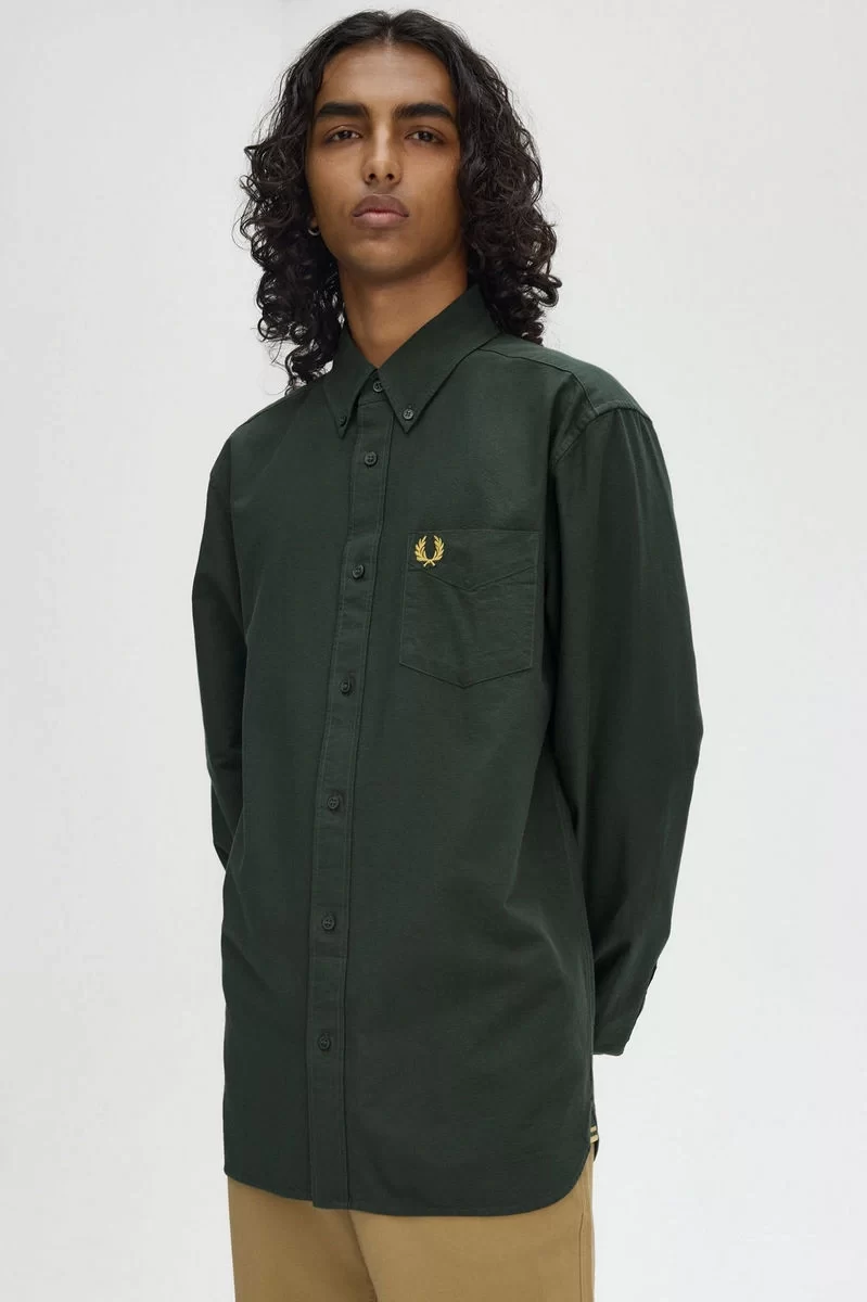 Fred Perry Erkek Yeşil Logolu Oxford Gömlek