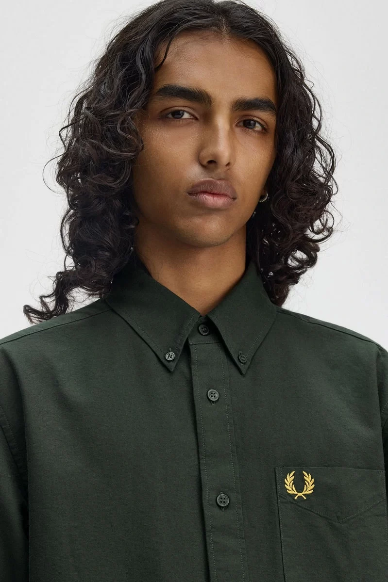 Fred Perry Erkek Yeşil Logolu Oxford Gömlek