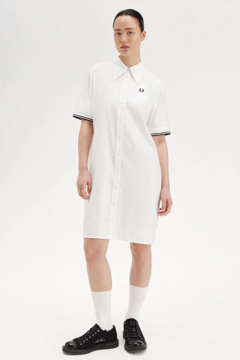 Fred Perry Kadın Beyaz Polo Yaka Gömlek Elbise