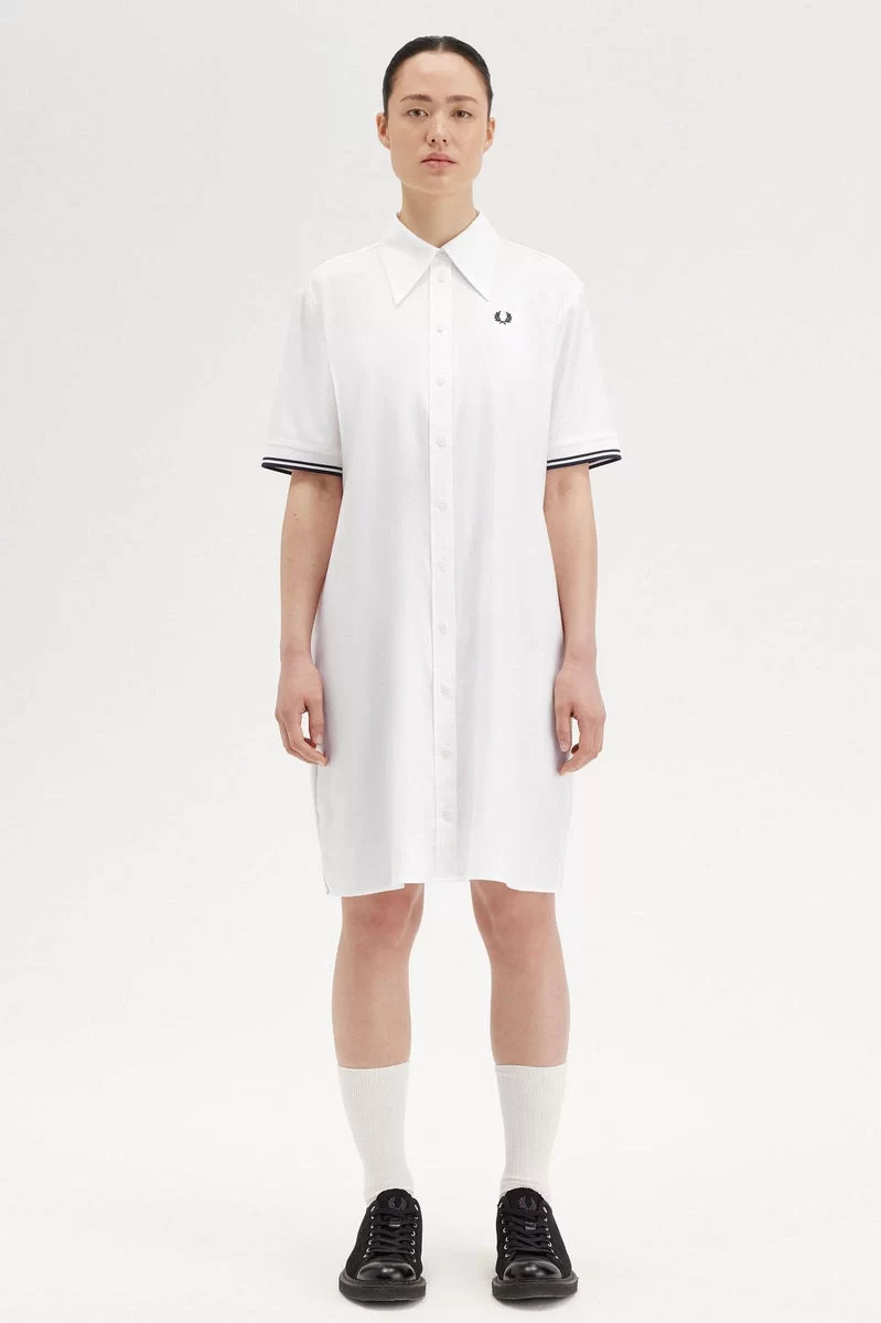 Fred Perry Kadın Beyaz Polo Yaka Gömlek Elbise