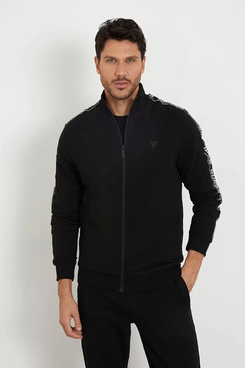 Guess Full Zıp New Arlo Sweatshırt Erkek Siyah Eşofman Üstü Z2YQ12K6ZS1-JBLK