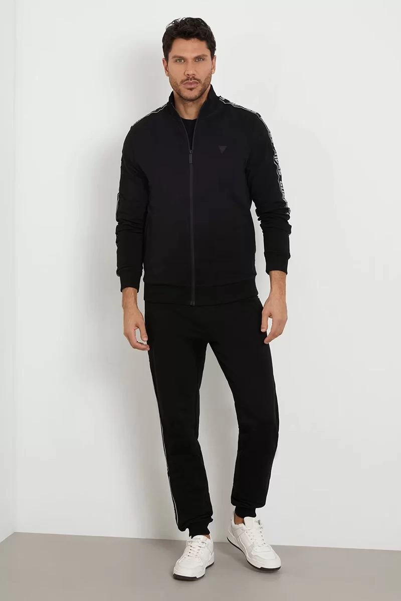 Guess Full Zıp New Arlo Sweatshırt Erkek Siyah Eşofman Üstü Z2YQ12K6ZS1-JBLK
