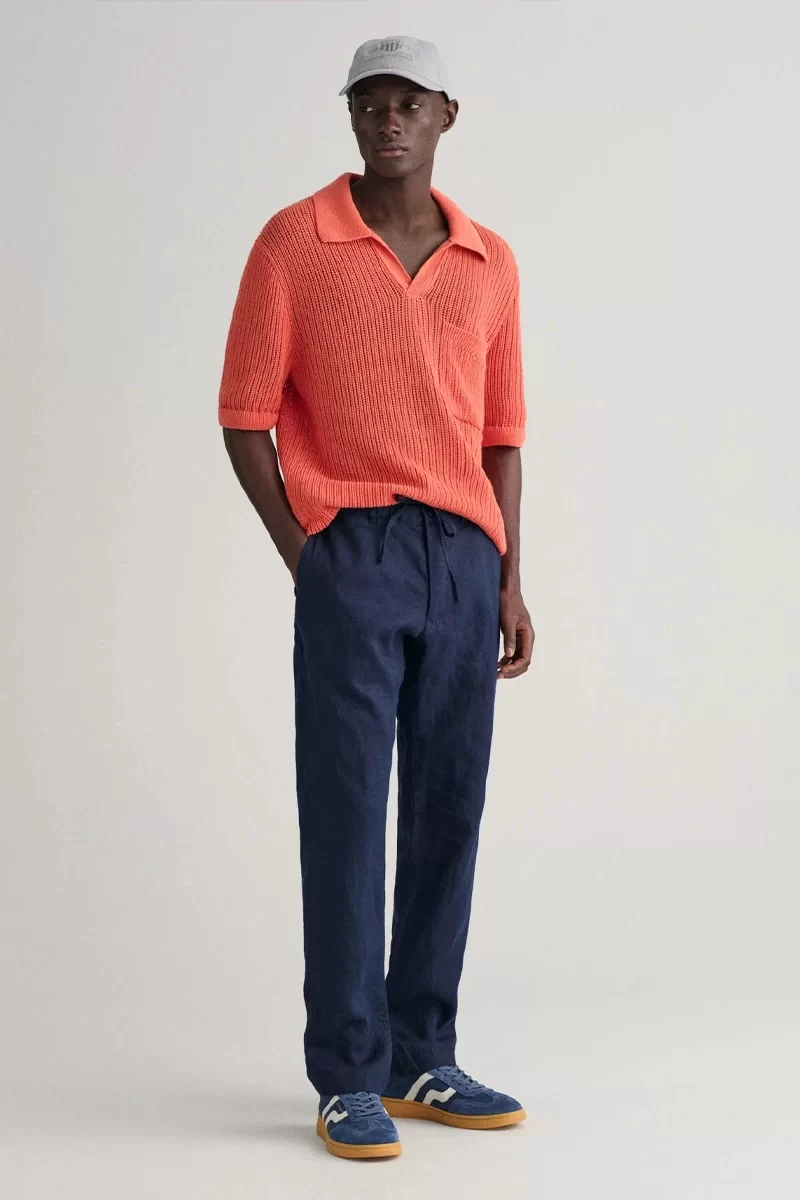 Gant Erkek Lacivert Relaxed Fit Keten Pantolon
