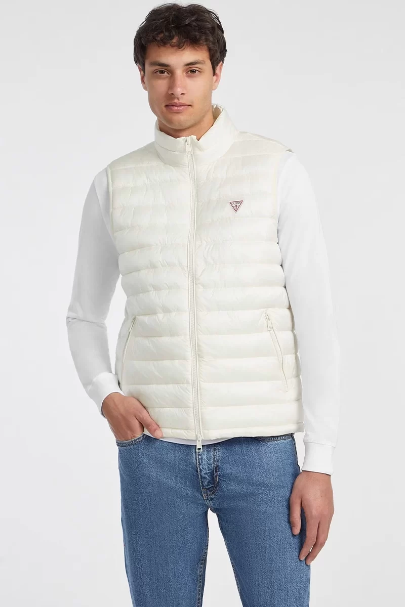 Guess jeans Gj Hooded Puffer Vest Erkek Beyaz Yelek M4YN11WG922-G053