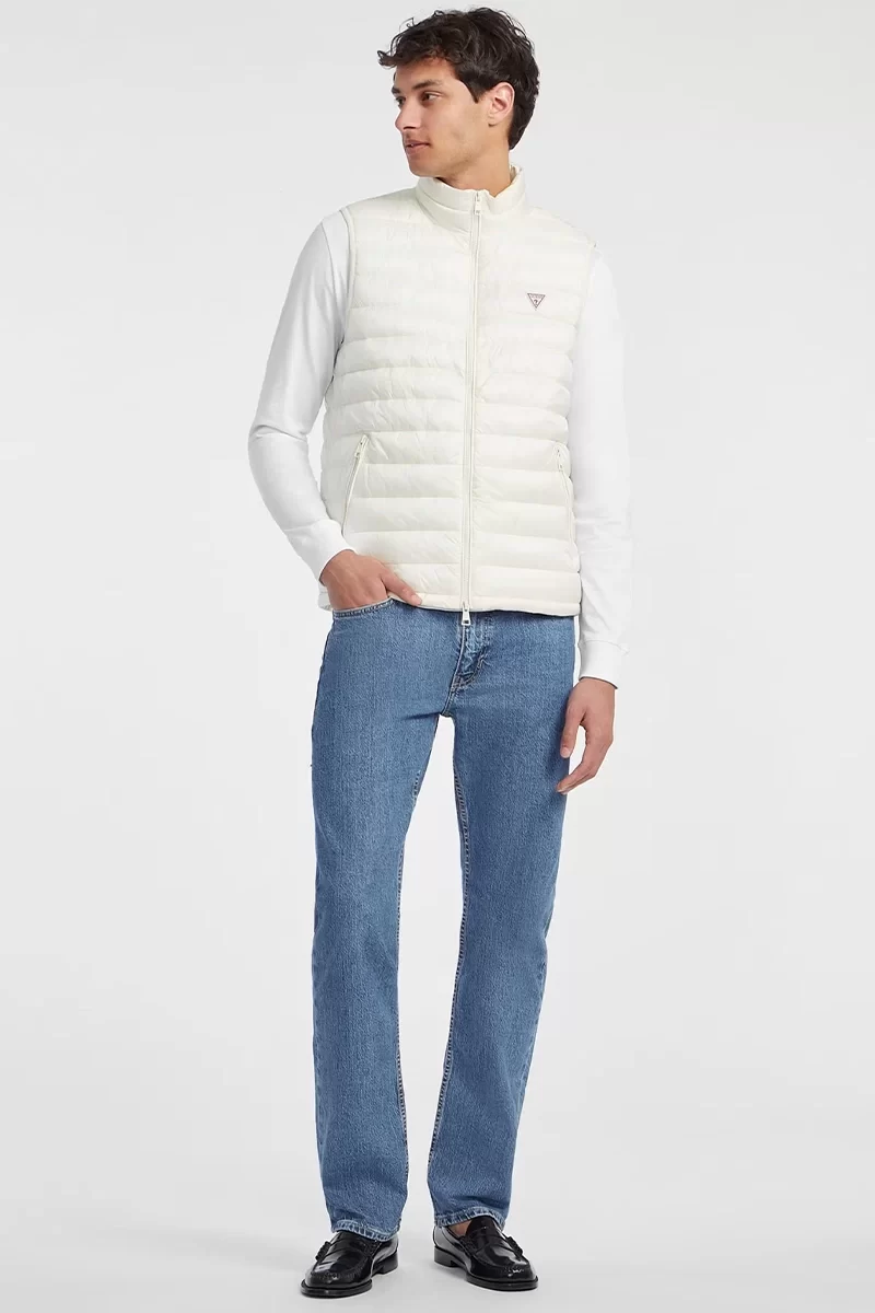 Guess jeans Gj Hooded Puffer Vest Erkek Beyaz Yelek M4YN11WG922-G053