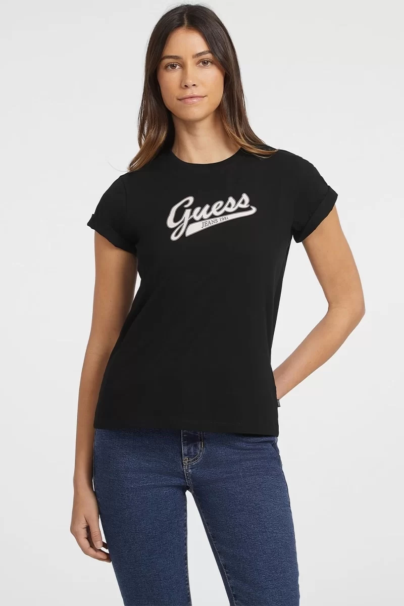 Guess Jeans Kadın 1981 Siyah Klasik Yazı Logolu T-Shirt