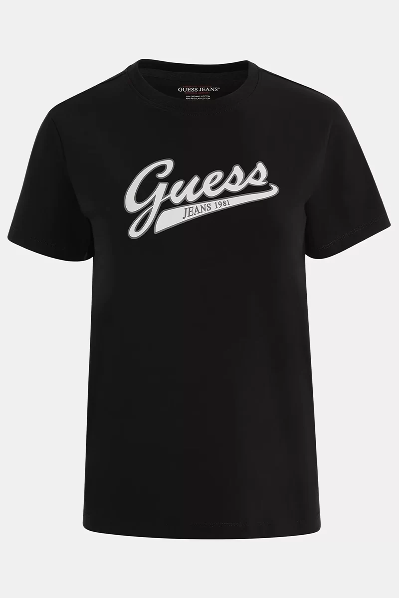 Guess Jeans Kadın 1981 Siyah Klasik Yazı Logolu T-Shirt