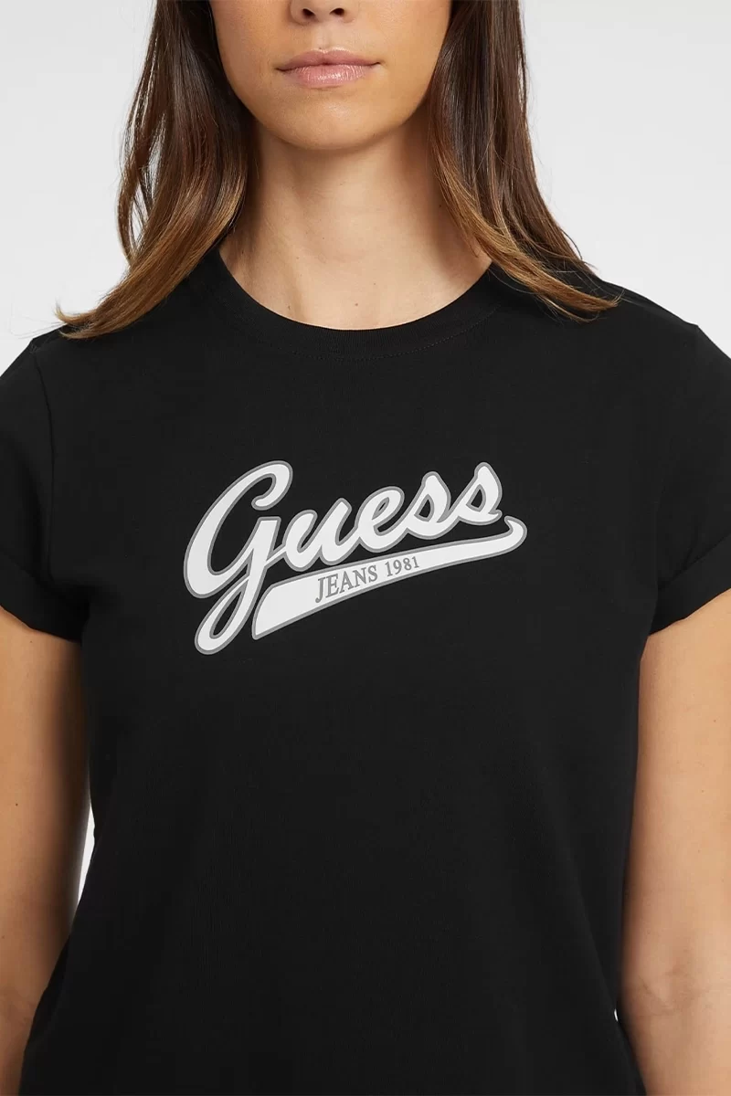 Guess Jeans Kadın 1981 Siyah Klasik Yazı Logolu T-Shirt