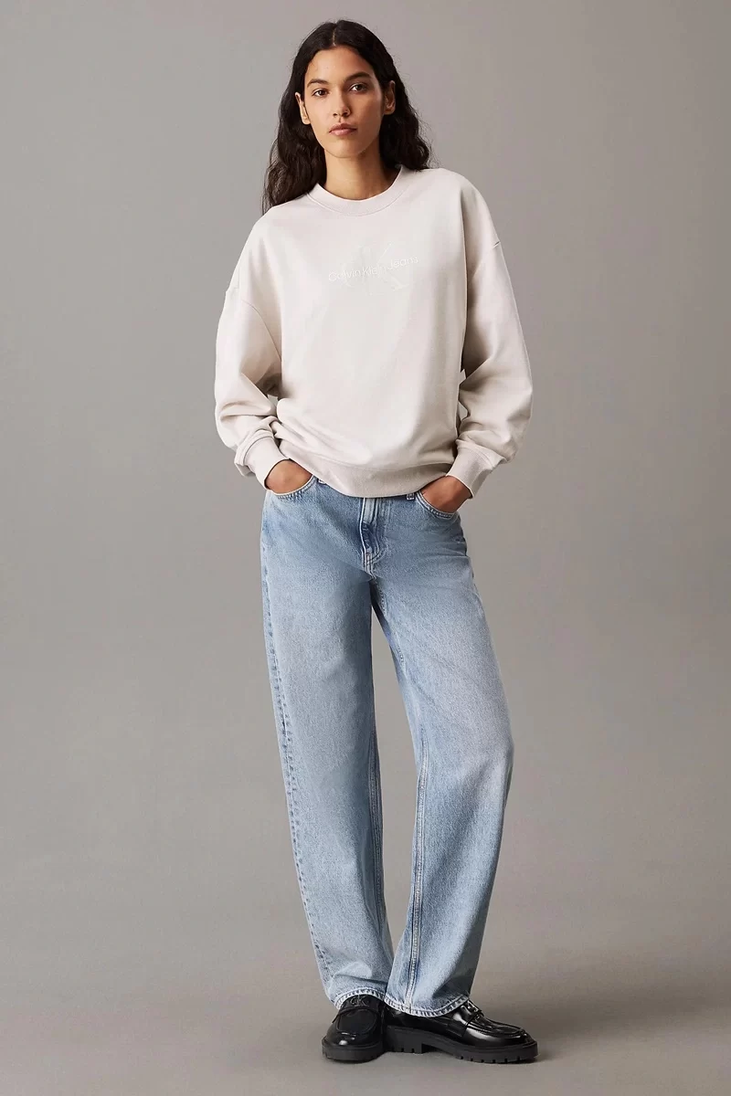 Calvin Klein Kadın Parlak Monogram Bej Sweatshirt