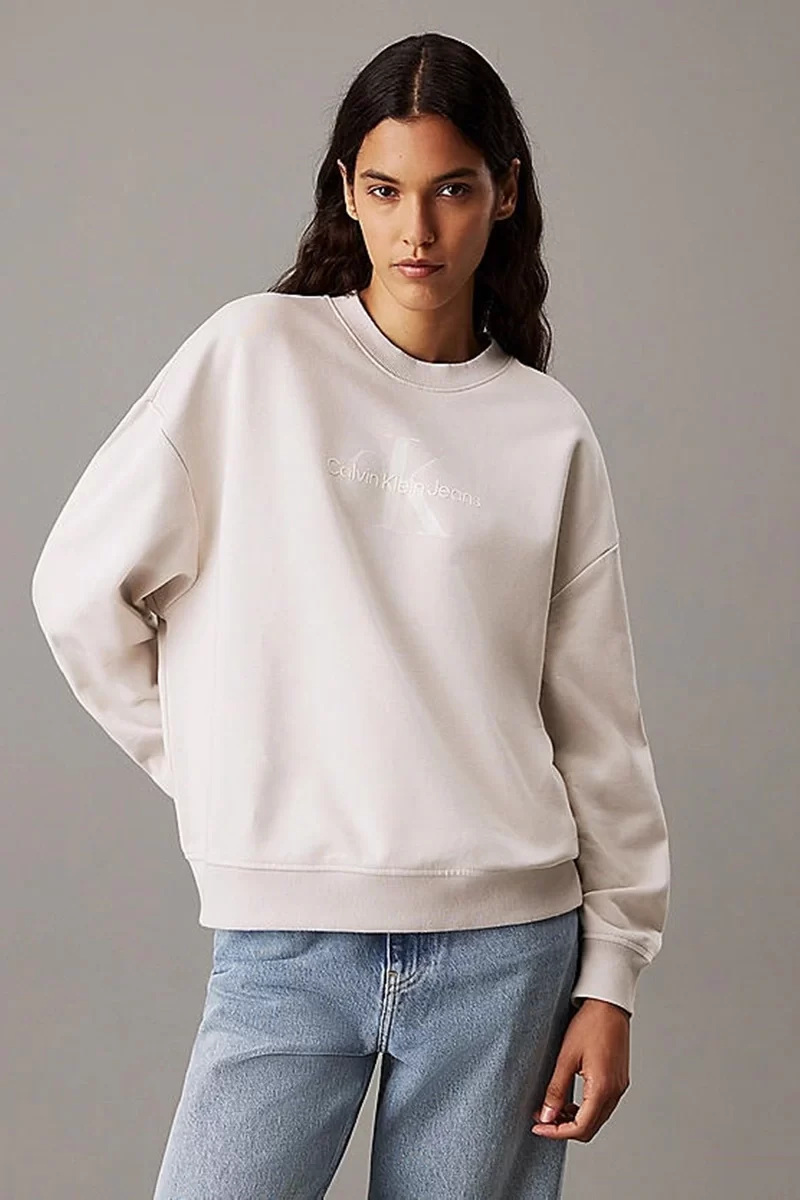 Calvin Klein Kadın Parlak Monogram Bej Sweatshirt