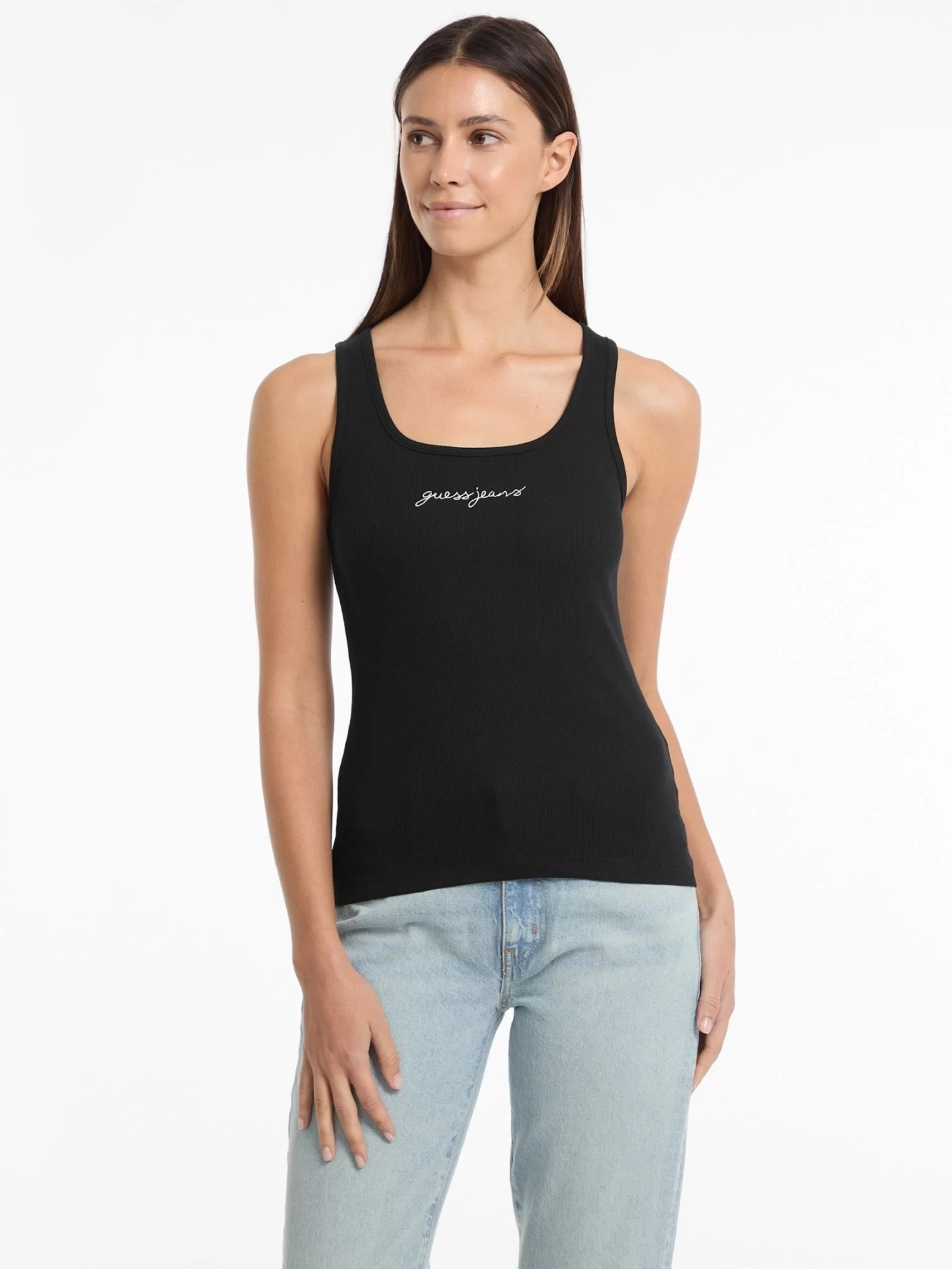 Guess jeans Gj Tank Top Slım Rıb Embro Kadın Siyah T-Shirt W5RP48KA0H1-JBLK