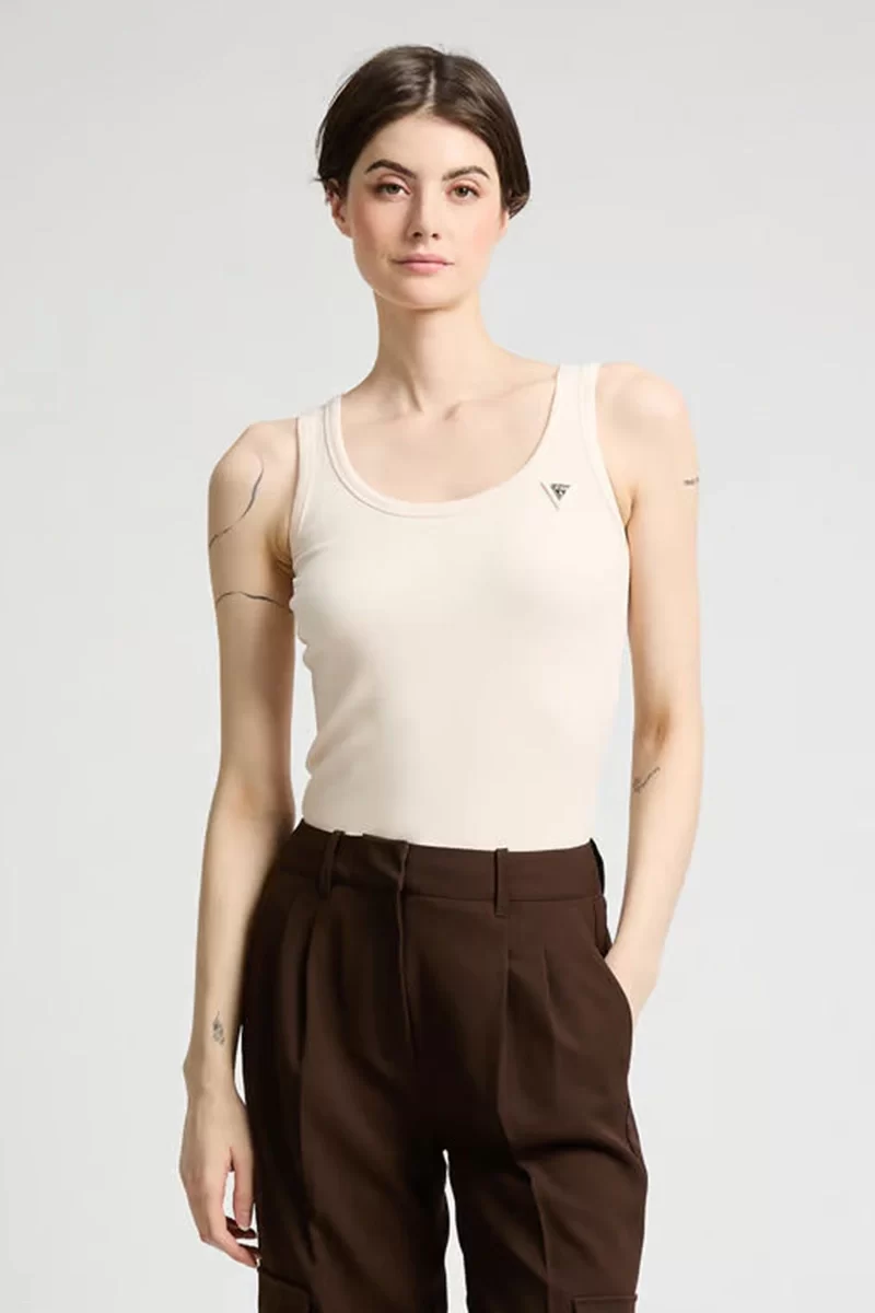 Guess Colette Rıb Tank Kadın Krem Atlet V4YP06K8RT2-G6K5