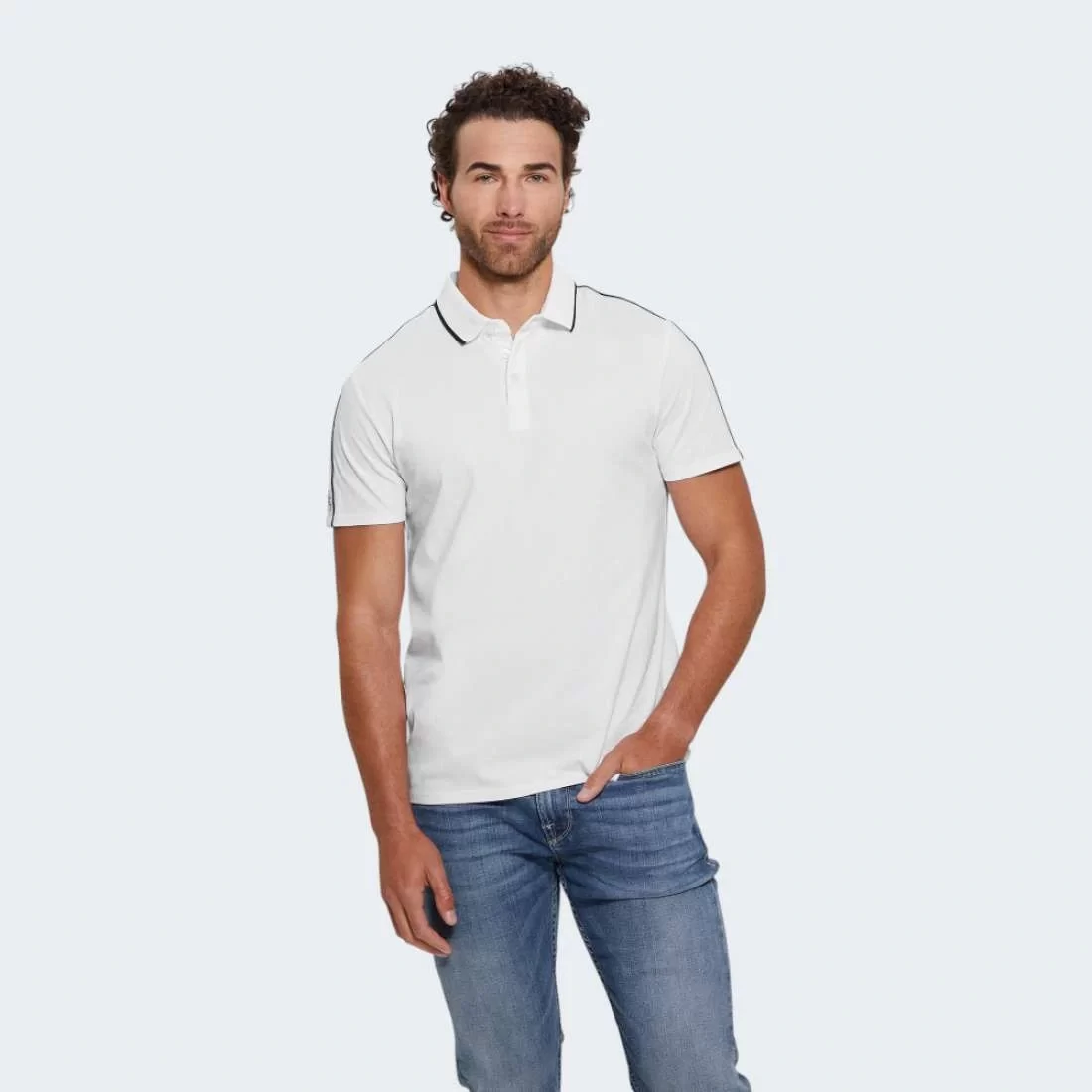 Guess Ss Guess Quattro G Tape Polo Erkek Bej T-Shirt M4YP40KARS0-G1V7