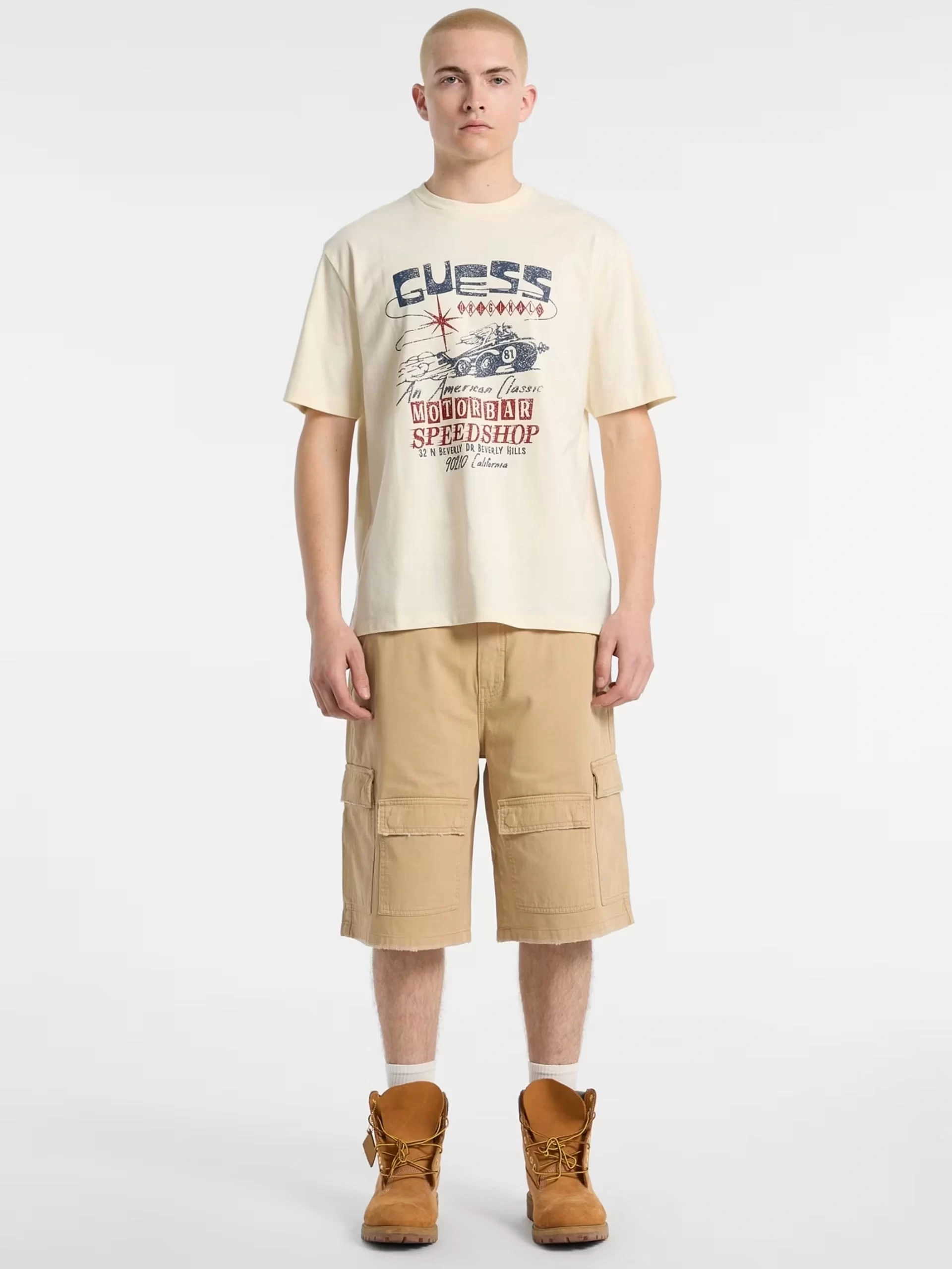 Guess Go Prınted Muscle Tee Erkek Krem T-Shirt M5GI65K8FQ4-G053
