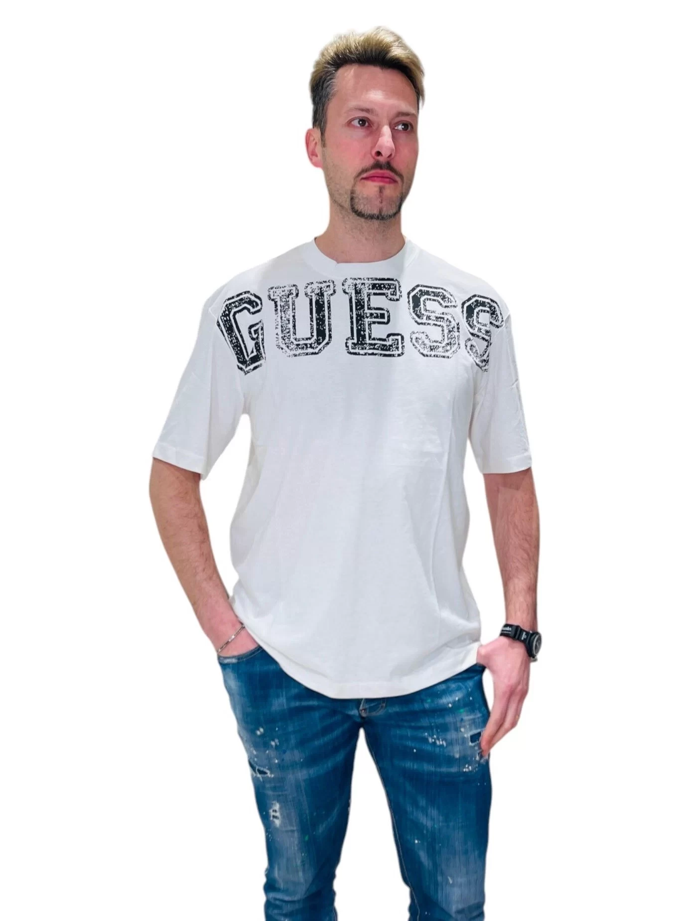 Guess Bugler Cn T-Shırt Erkek Beyaz T-Shirt Z5GI15I3Z14-G018