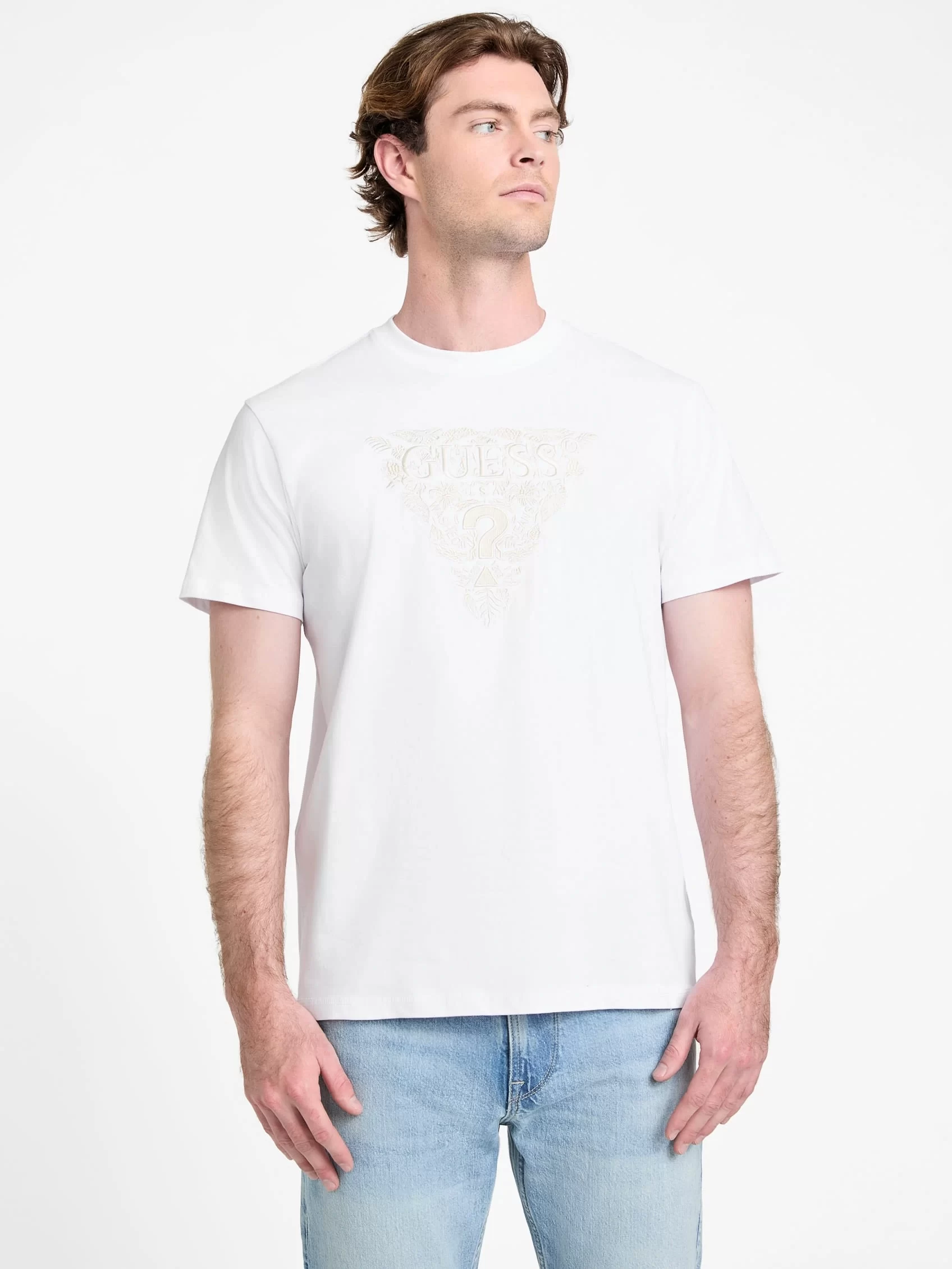 Guess Ss Cn Flower Embro Tee Erkek Beyaz T-Shirt M5GI16K8FQ4-G011