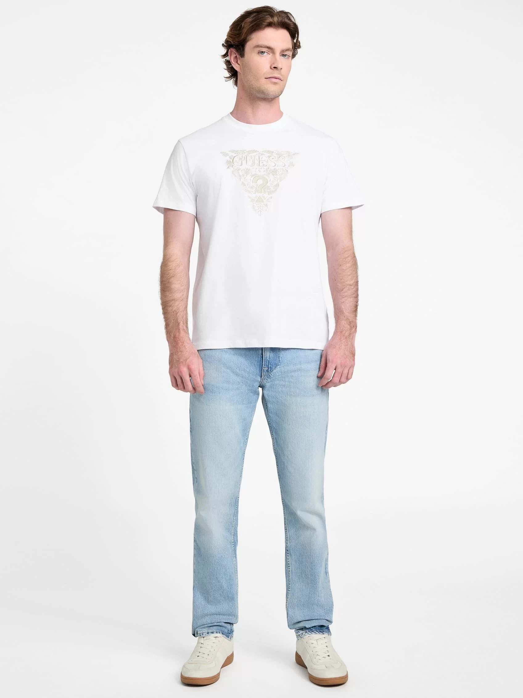 Guess Ss Cn Flower Embro Tee Erkek Beyaz T-Shirt M5GI16K8FQ4-G011