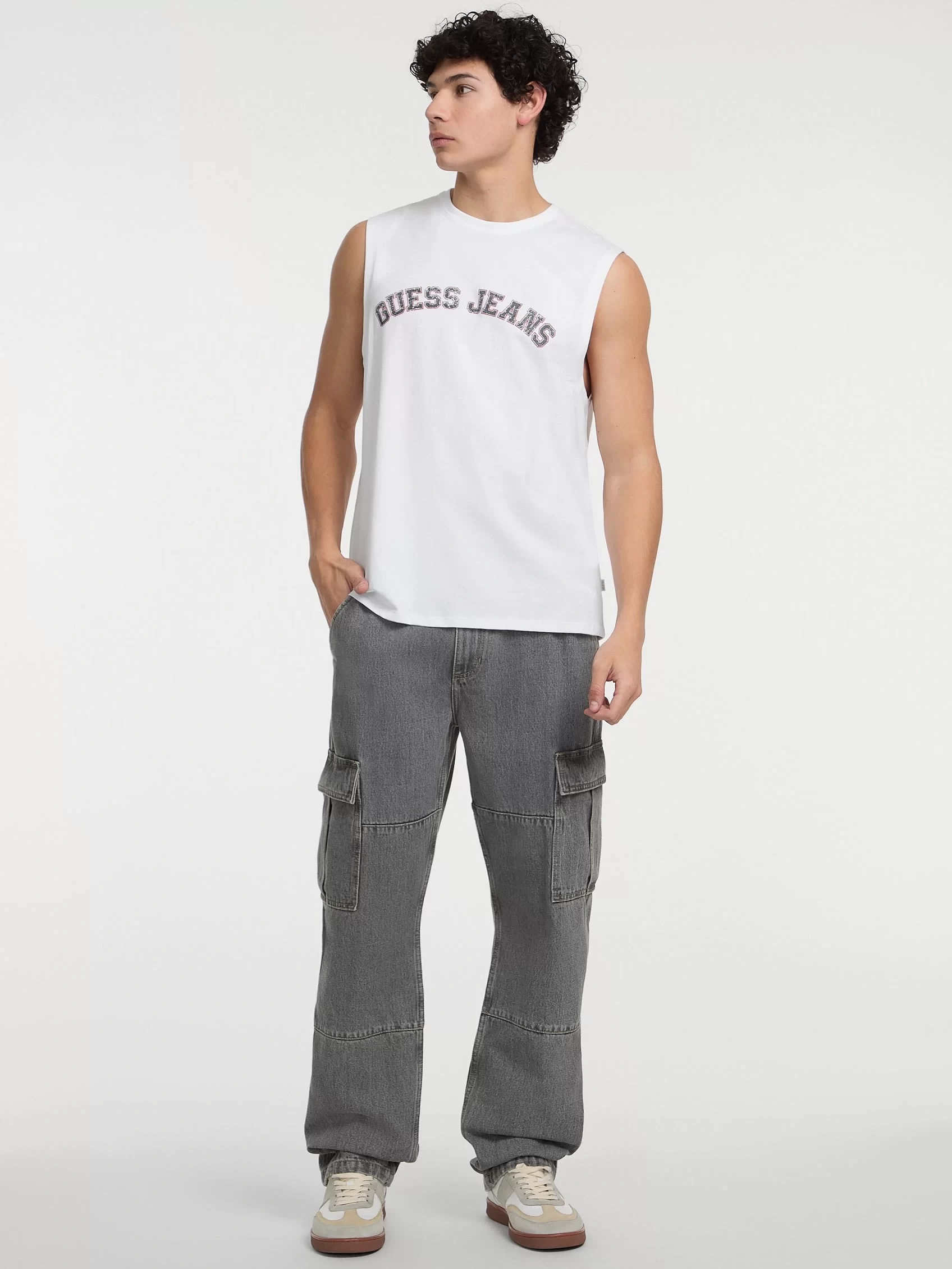 Guess jeans Gj Muscle Collegıate Tank Erkek Beyaz T-Shirt M5GP31K8HM0-G011