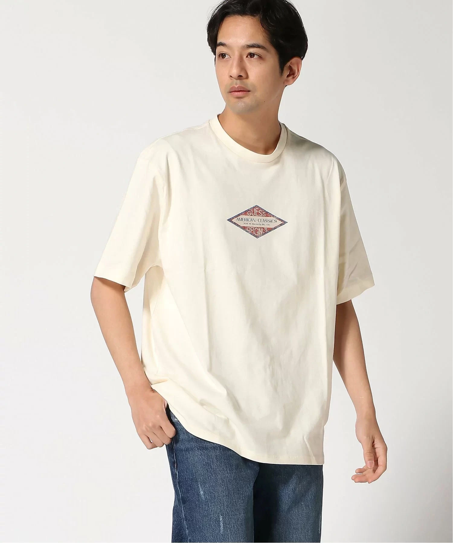 Guess Go Trademark Tee Erkek Krem T-Shirt M5GI64K8FQ4-G053