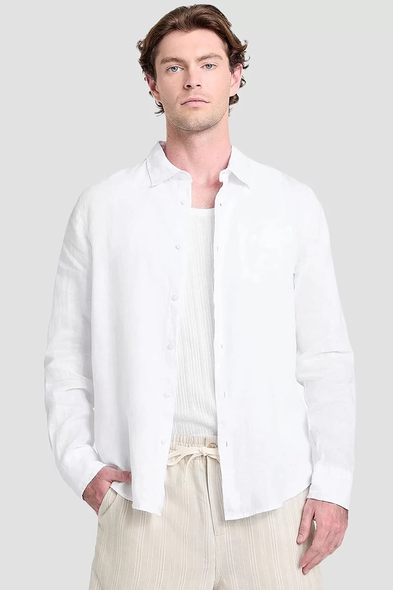Guess Ls Napa Lınen Shırt Erkek Beyaz Gömlek M5GH73WH3J0-G011