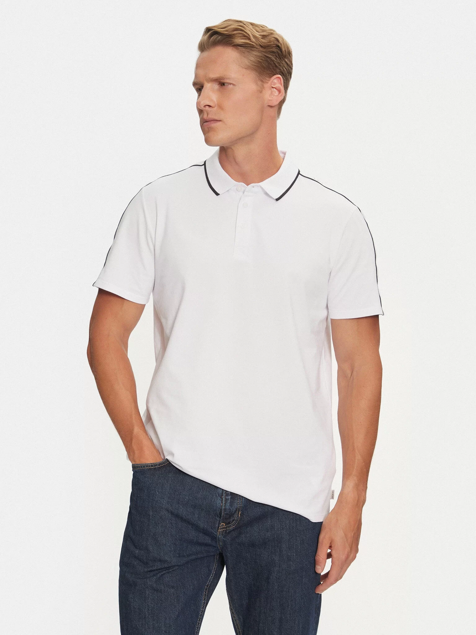 Guess Ss Guess Quattro G Tape Polo Erkek Beyaz T-Shirt M4YP40KARS0-G011
