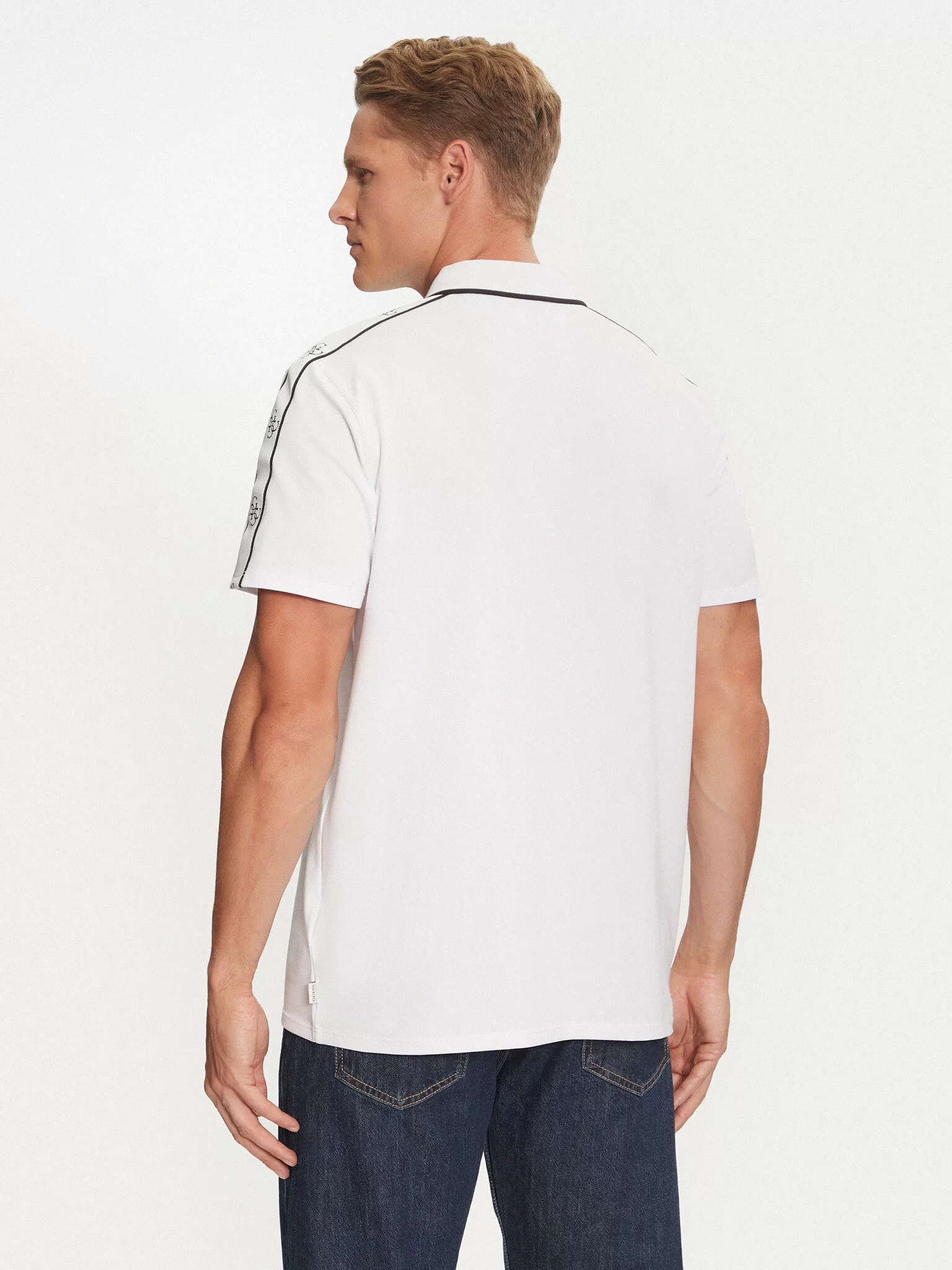 Guess Ss Guess Quattro G Tape Polo Erkek Beyaz T-Shirt M4YP40KARS0-G011