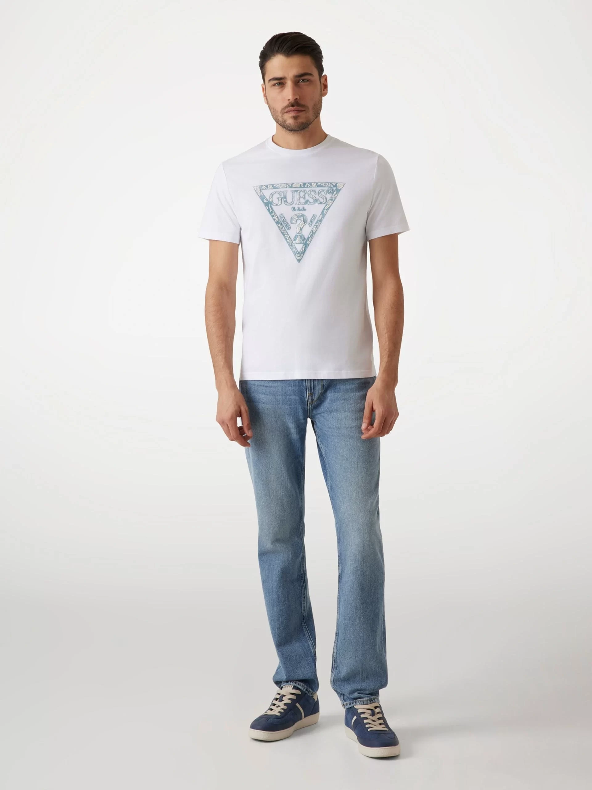 Guess Ss Cn Trıangle Tee Erkek Beyaz T-Shirt M5GI06I3Z14-G011