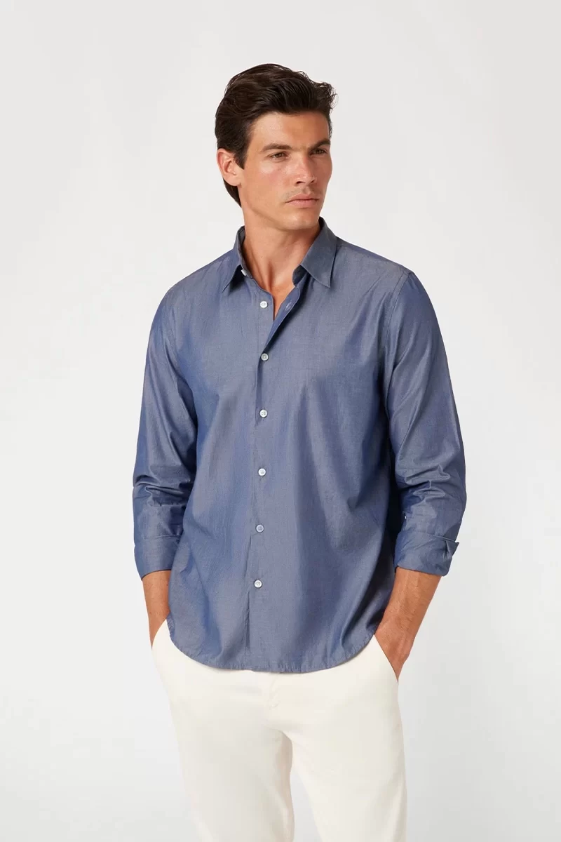 Guess Ls Soft Chambray Shırt Erkek Mavi Gömlek M4BH66WGM80-FB7B