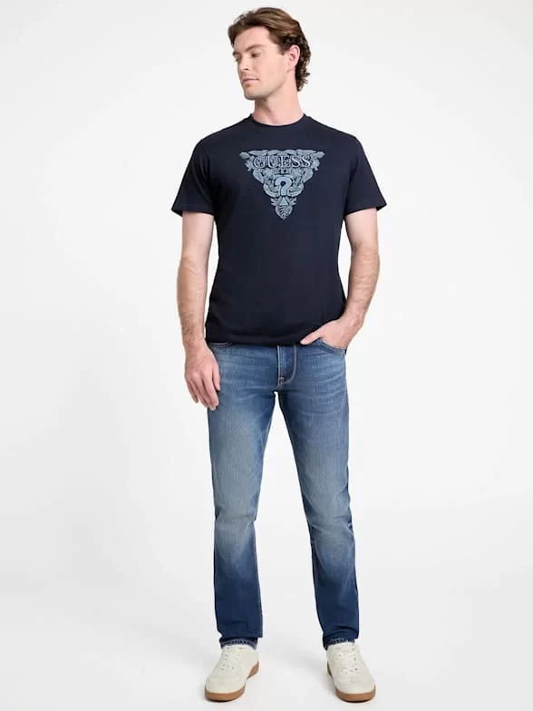 Guess Ss Cn Flower Embro Tee Erkek Lacivert T-Shirt M5GI16K8FQ4-G7V2