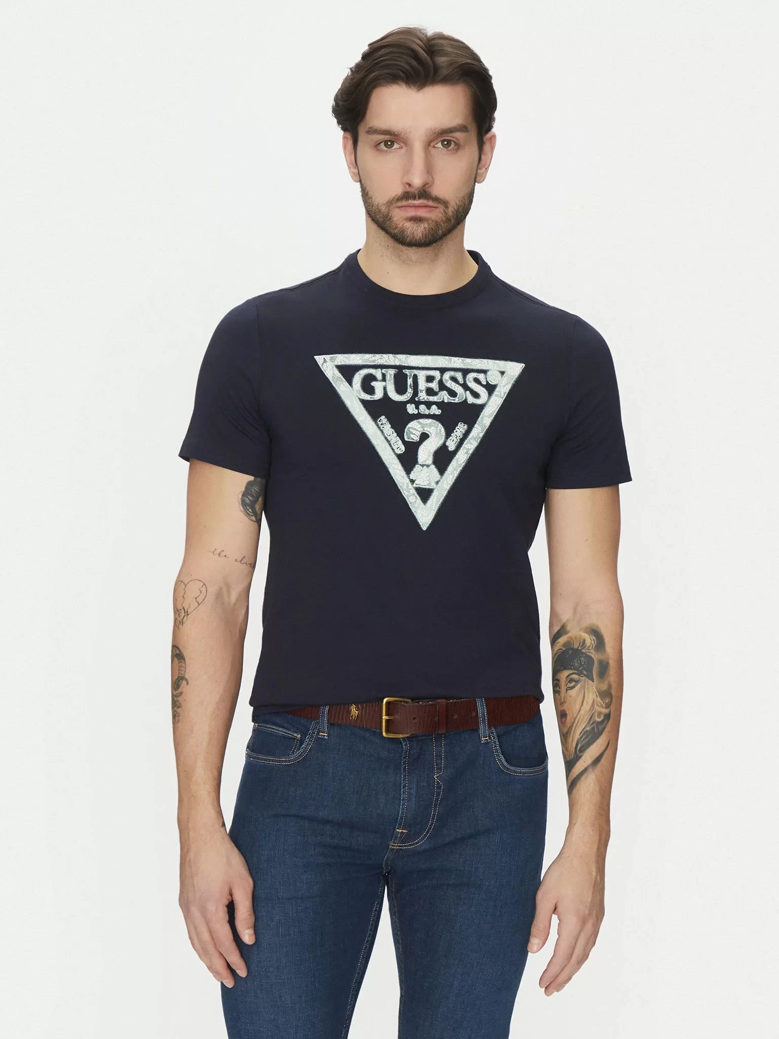 Guess Ss Cn Trıangle Tee Erkek Lacivert T-Shirt M5GI06I3Z14-G7V2