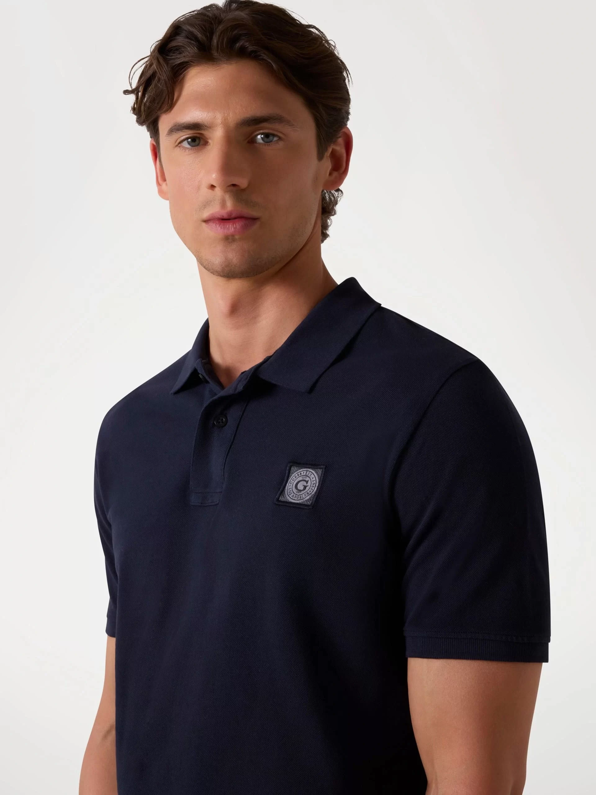 Guess Erkek Lacivert Yıkamalı Polo Tişört