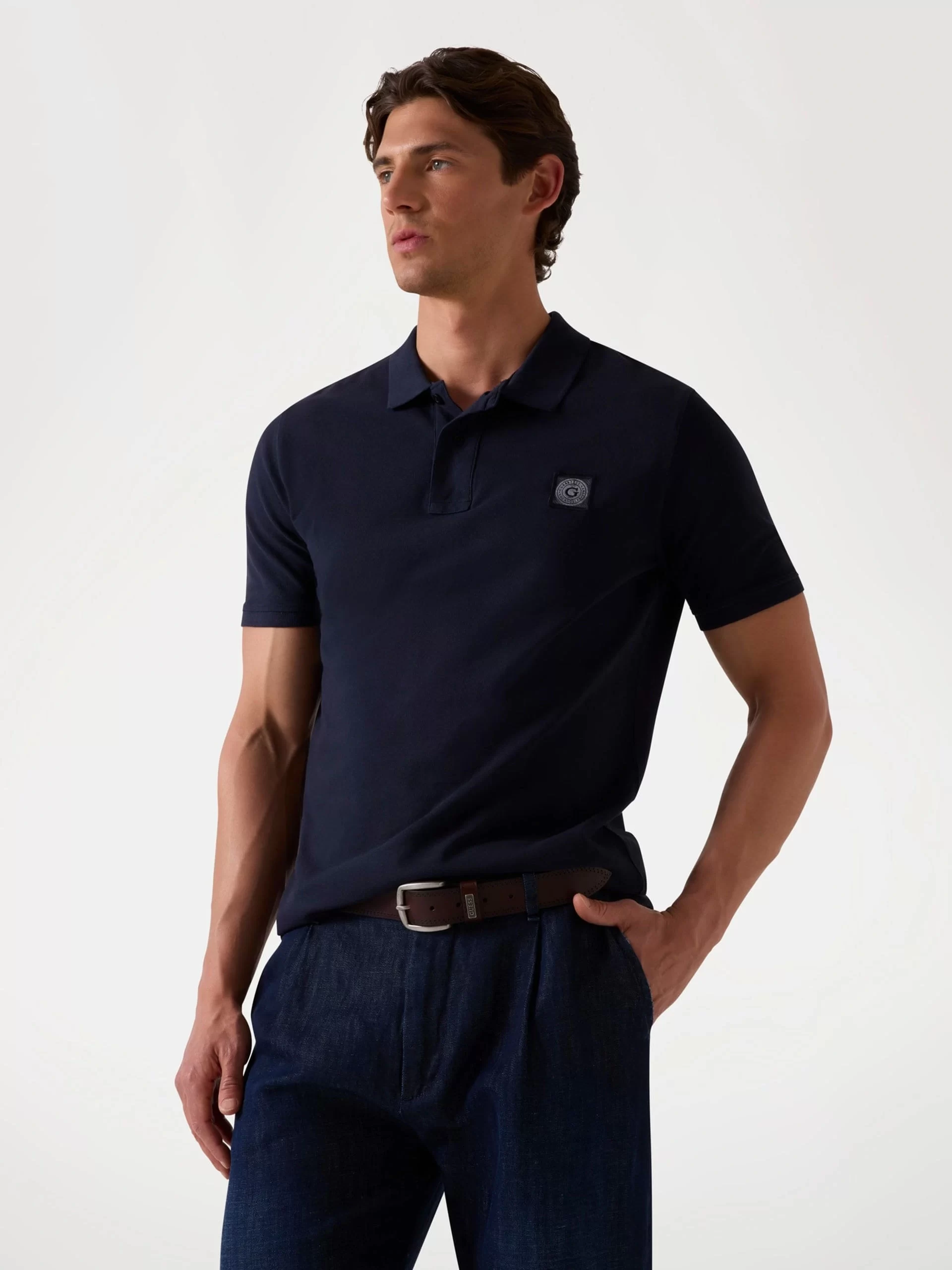 Guess Erkek Lacivert Yıkamalı Polo Tişört