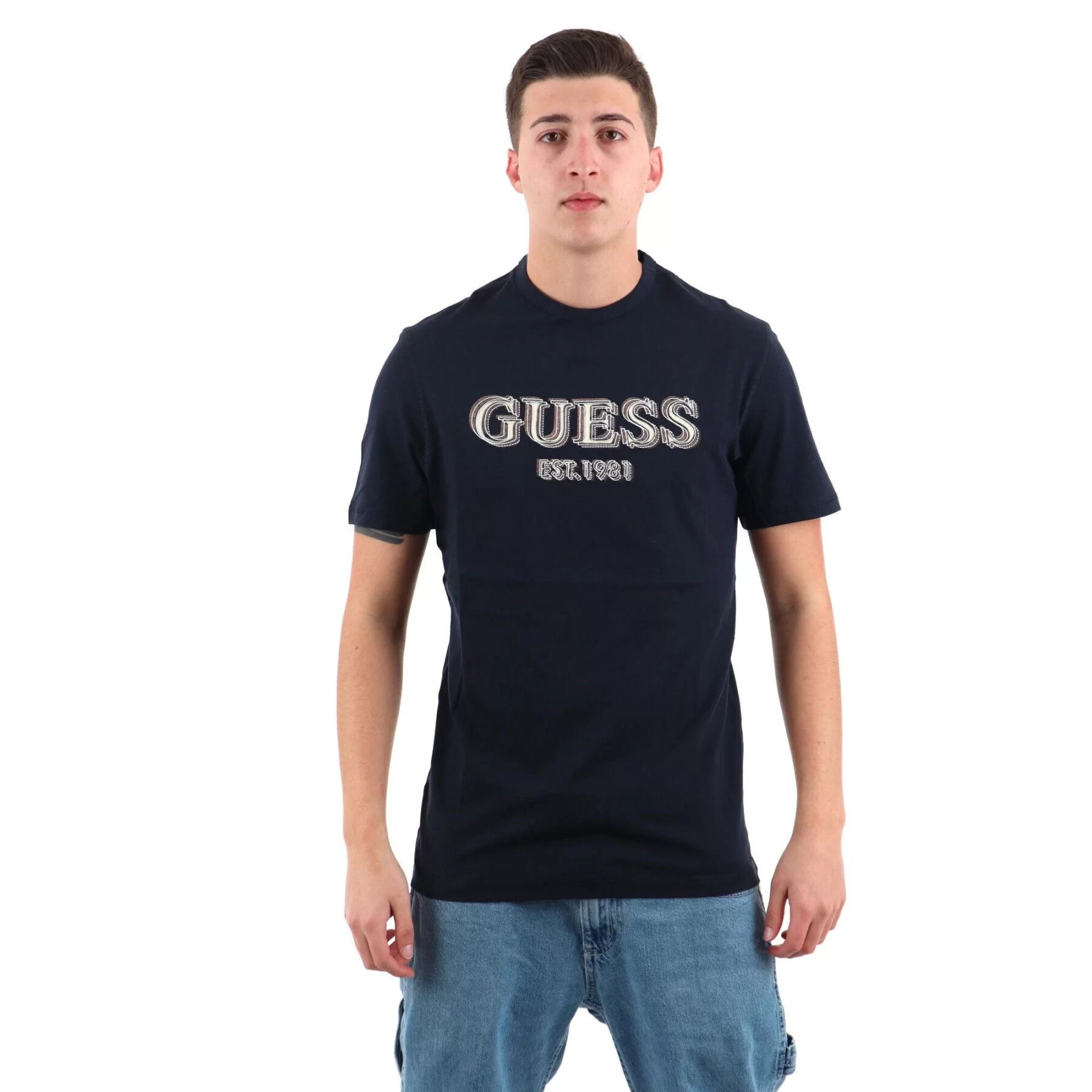 Guess Ss Cn Guess Logo Tee Erkek Lacivert T-Shirt M5GI07I3Z14-G7V2