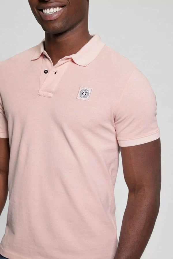 Guess Erkek Pembe Yıkamalı Polo Tişört