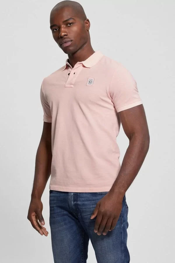 Guess Erkek Pembe Yıkamalı Polo Tişört