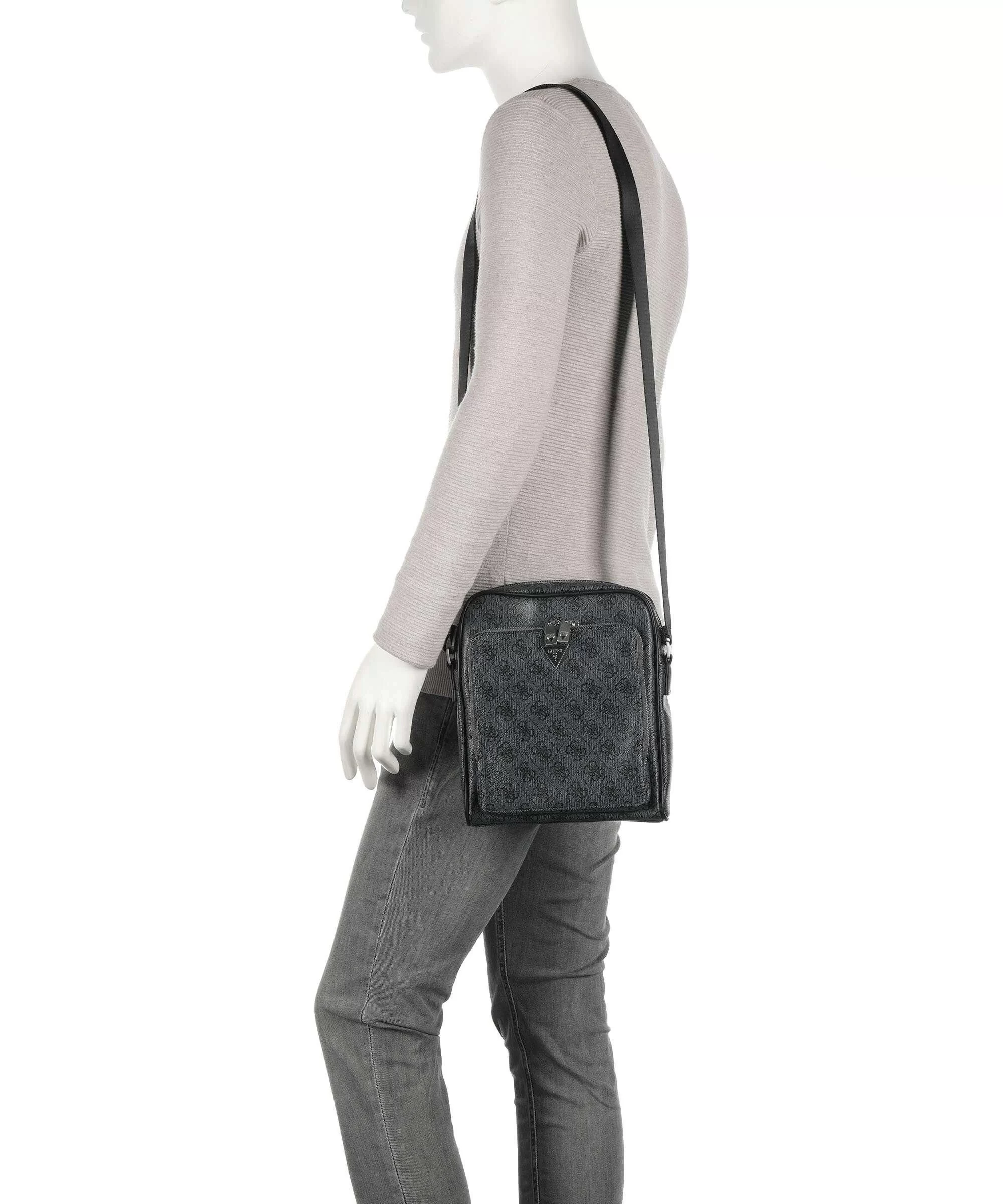 Guess Erkek Siyah Milano Üstten Fermuarlı Ön Cepli Crossbody