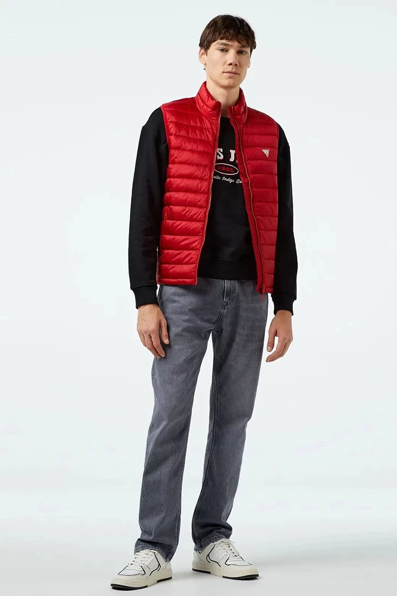 Guess Jeans Erkek Kırmızı Kapitone Naylon Şişme Yelek
