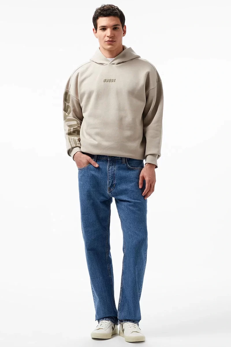 Guess Dalım Over Hooded Sweatshırt Erkek Krem Sweatshirt Z4BQ03K9V31-G1CA