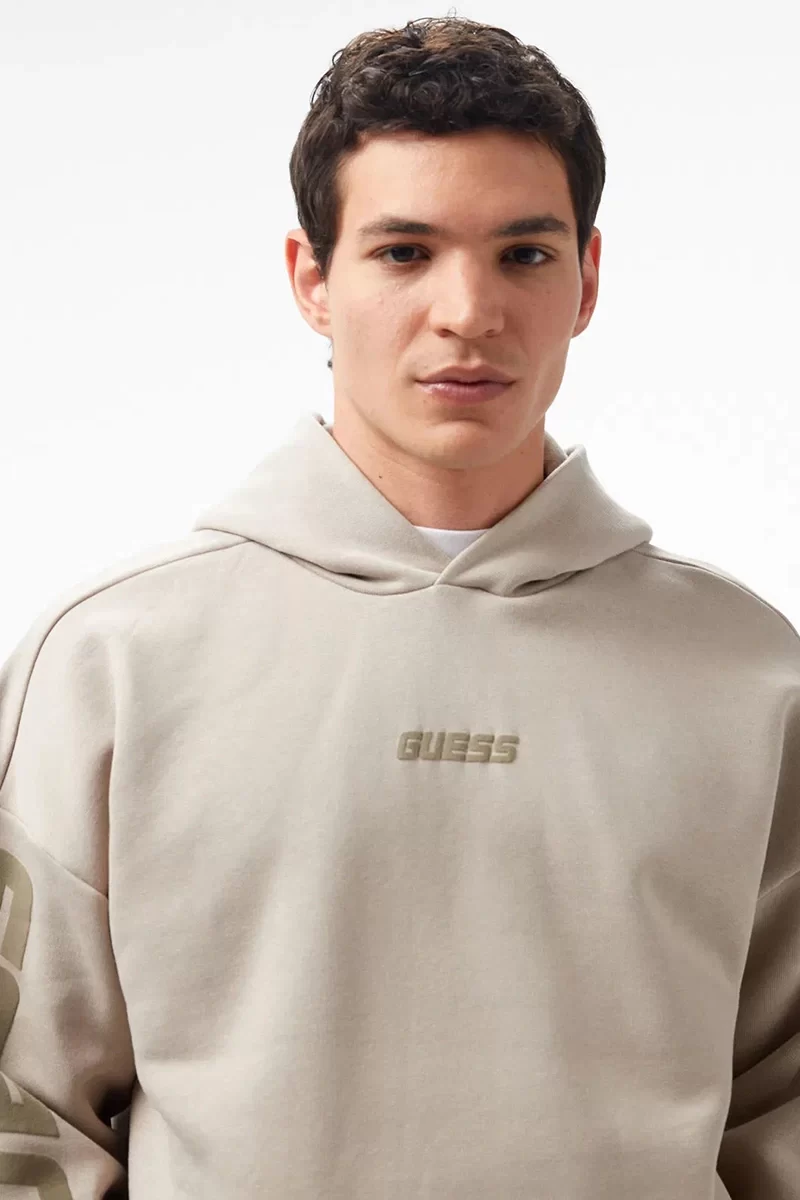 Guess Dalım Over Hooded Sweatshırt Erkek Krem Sweatshirt Z4BQ03K9V31-G1CA