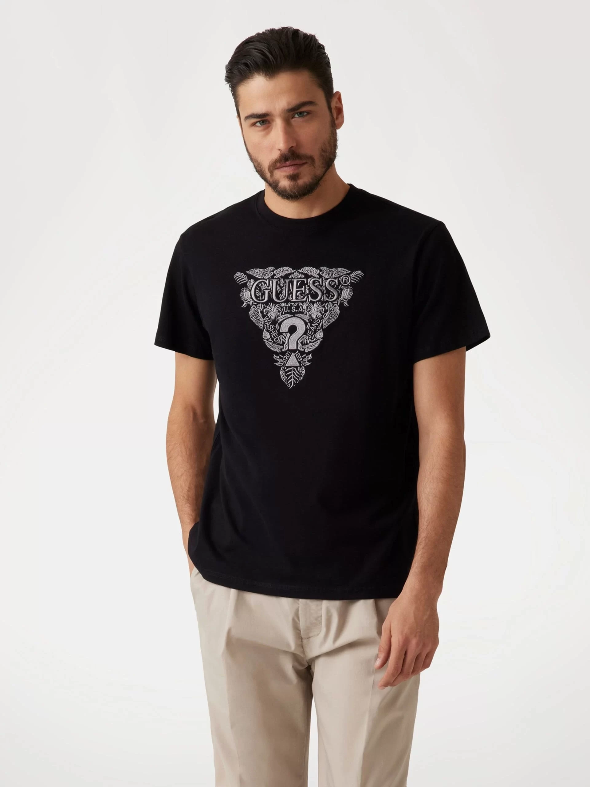 Guess Ss Cn Flower Embro Tee Erkek Siyah T-Shirt M5GI16K8FQ4-JBLK