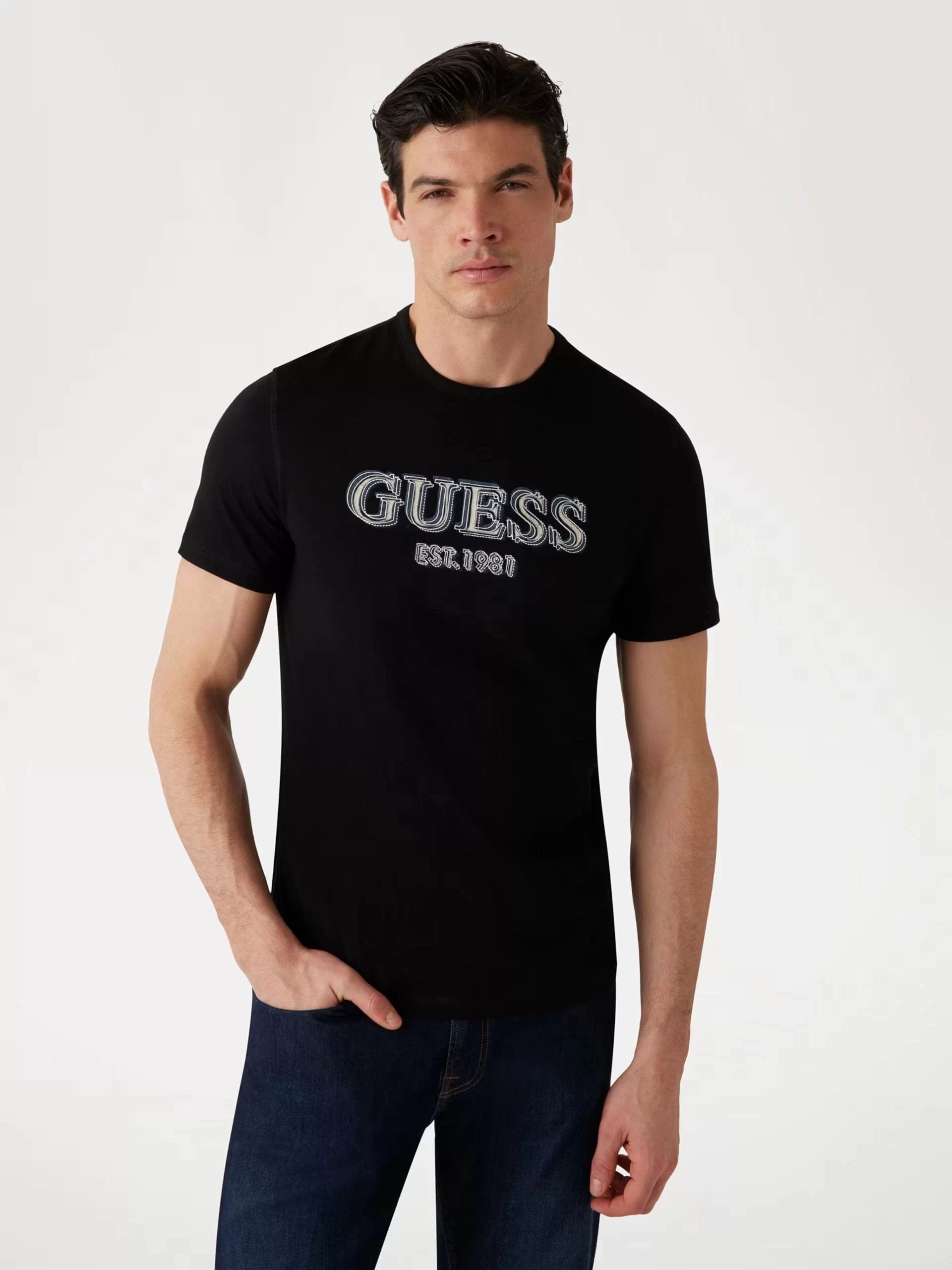 Guess Ss Cn Guess Logo Tee Erkek Siyah T-Shirt M5GI07I3Z14-JBLK