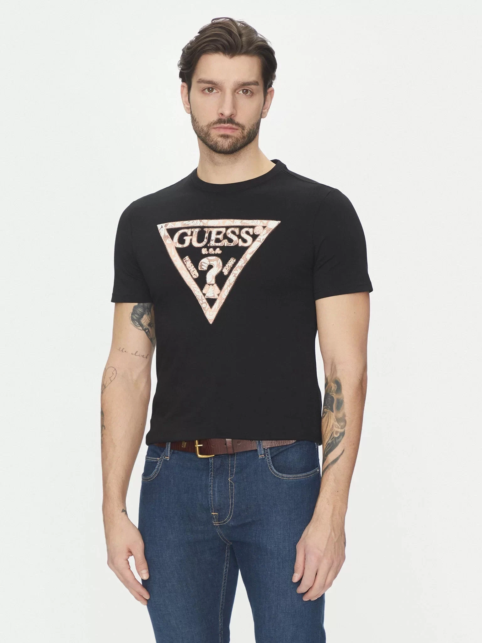 Guess Ss Cn Trıangle Tee Erkek Siyah T-Shirt M5GI06I3Z14-JBLK