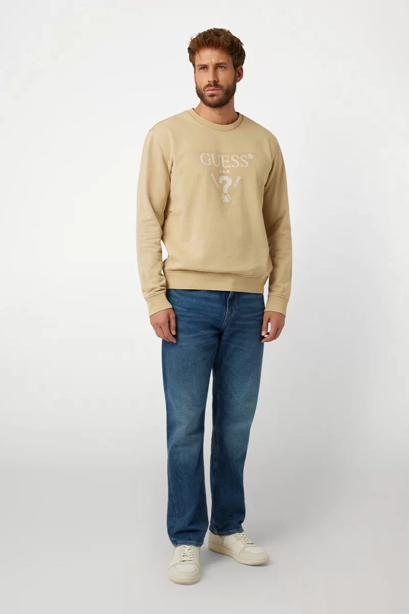 Guess Treated Trıangle Cn Sweatshırt Erkek Bej Sweatshirt M4YQ07KBY51-G036
