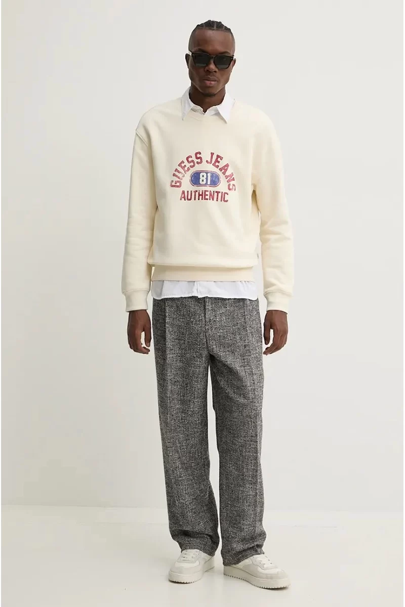 Guess jeans Gj Cn Reg Gj Authentıc Sweat Erkek Ekru Sweatshirt M4BQ06K9V31-G053