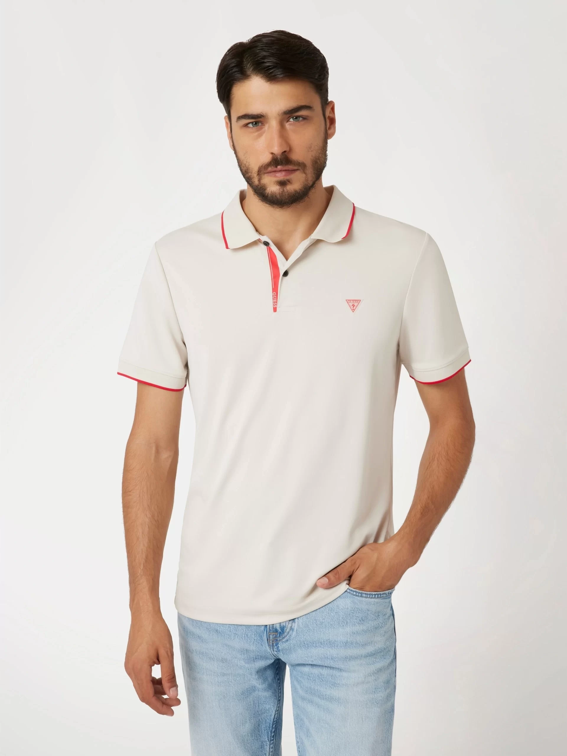 Guess Ss Tech Stretch Polo Erkek Krem T-Shirt M4YP35KCBM0-G1I6