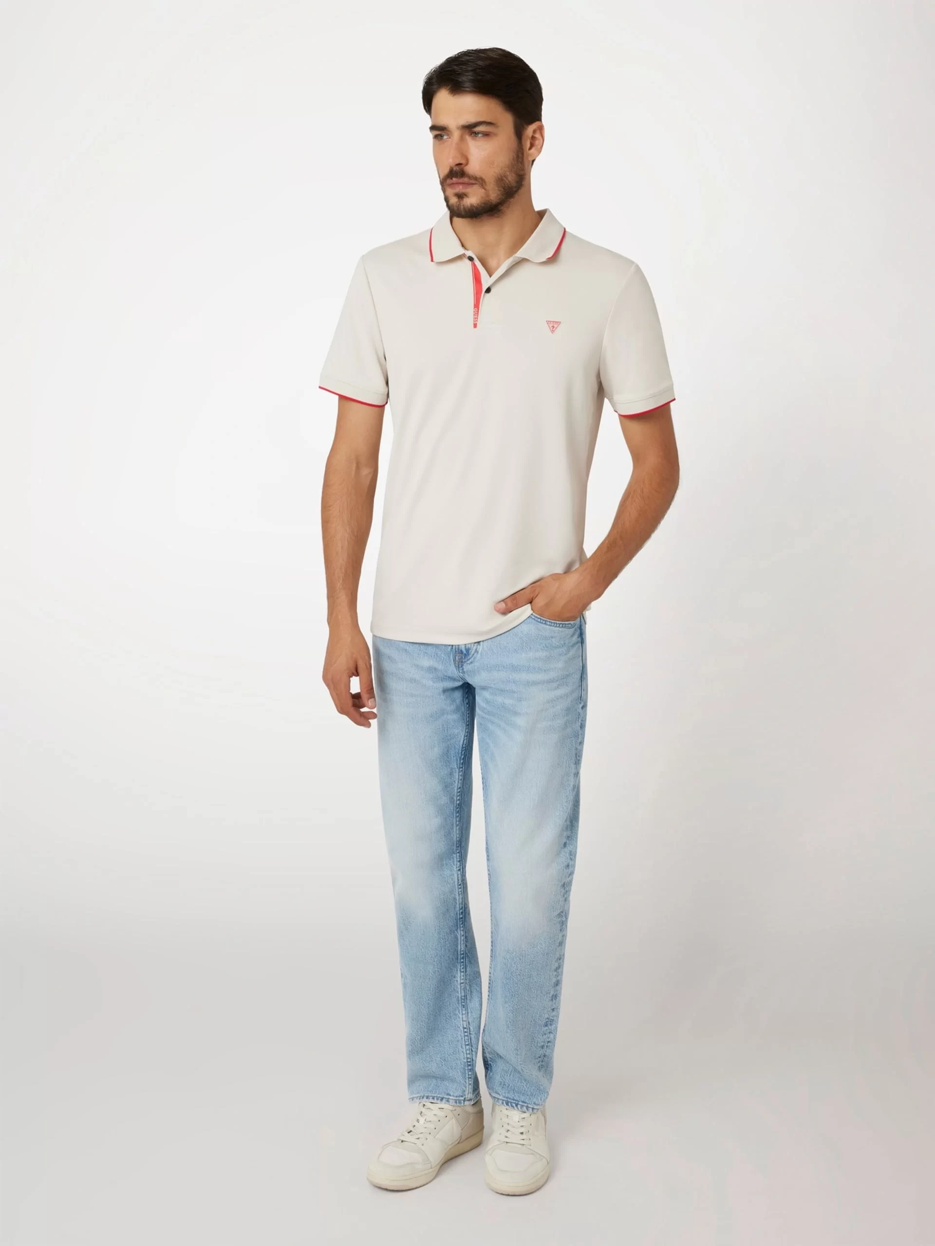 Guess Ss Tech Stretch Polo Erkek Krem T-Shirt M4YP35KCBM0-G1I6