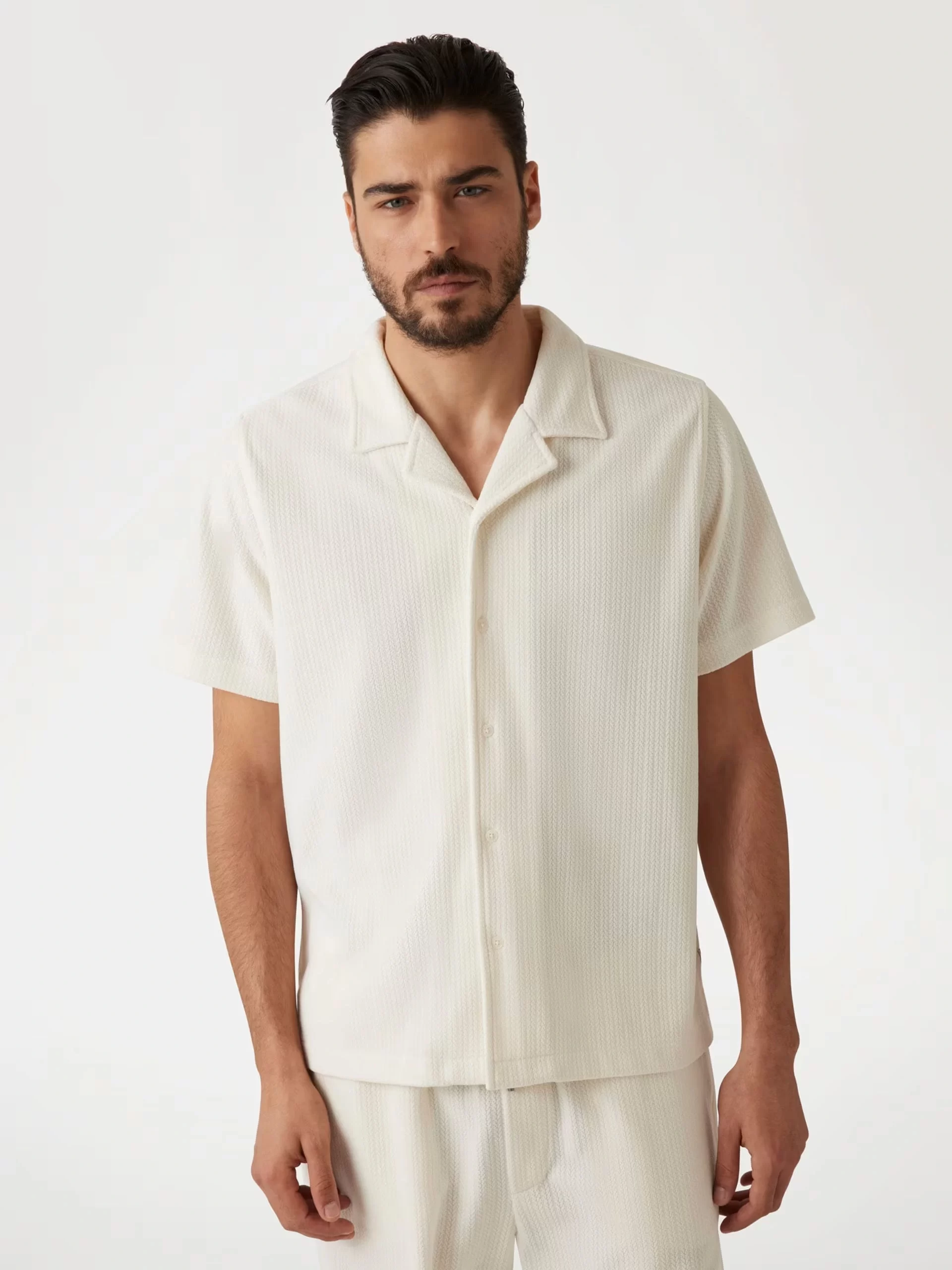 Guess Ss Baron Textured Knıt Shırt Erkek Beyaz T-Shirt M5GP21KCRY0-G047
